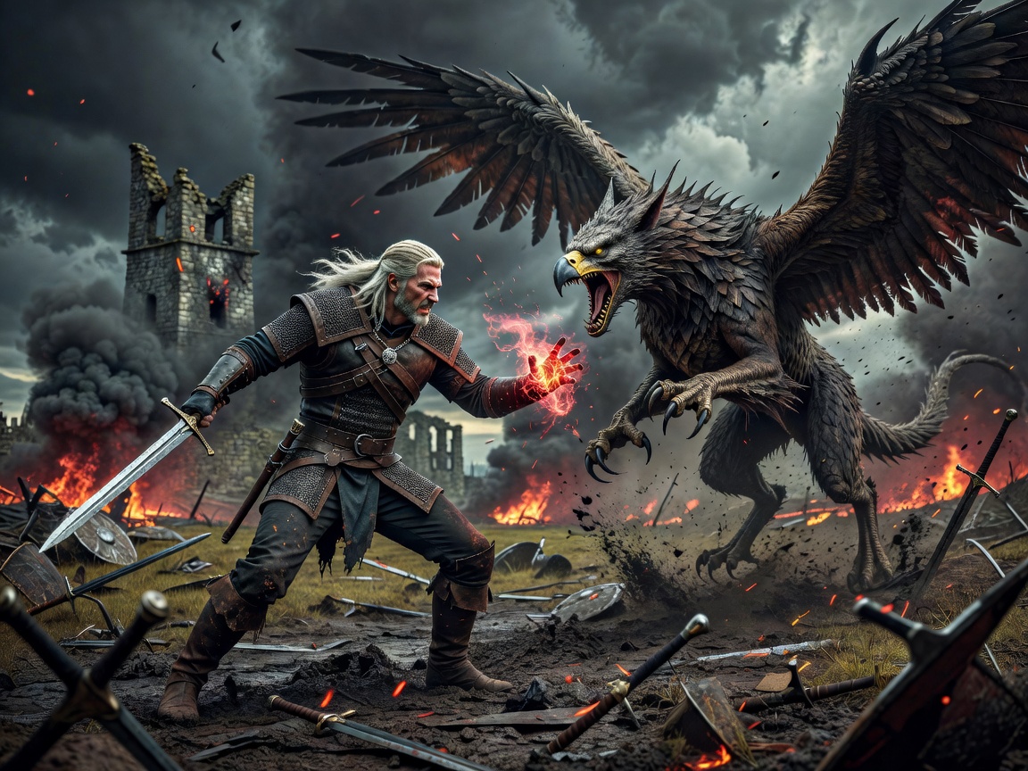 The Witcher 3 taistelutilanne fantasiamaailmassa